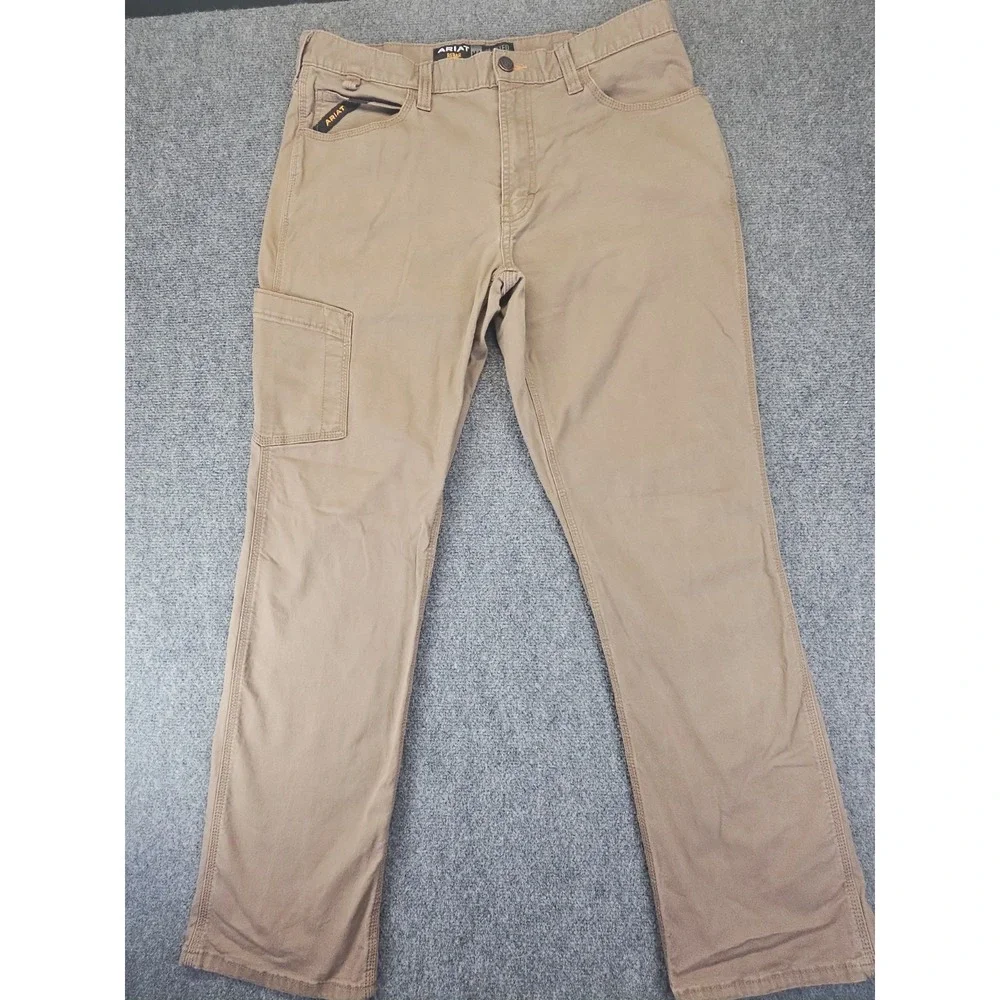 Ariat Rebar M4 Mens (Measures 34X32) Relaxed Straight Khaki Work Pants 1710